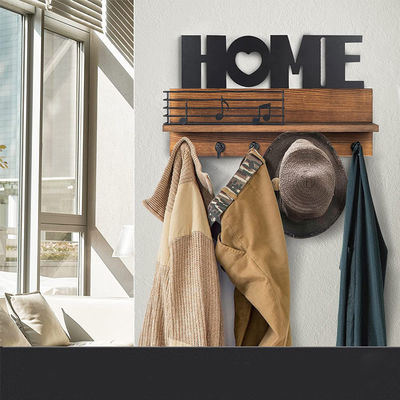 Personalisiertes Logo Rustikales Holz-Mail-Organisator mit Schlüsselhocken und Mail-Storage-Regal