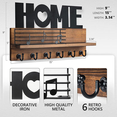 Personalisiertes Logo Rustikales Holz-Mail-Organisator mit Schlüsselhocken und Mail-Storage-Regal