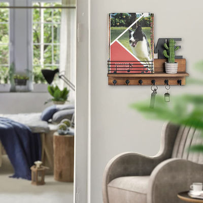 Personalisiertes Logo Rustikales Holz-Mail-Organisator mit Schlüsselhocken und Mail-Storage-Regal