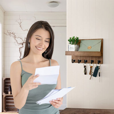 Holzschlüsselhalter mit 4 Schlüsselhocken und Wandhalter