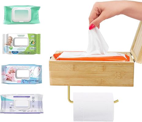 Schreibtisch- oder Sportpapierhalter aus Bambus, Wandmontiert, Toilettenpapierhalter mit Schachtel für nasses Gewebe