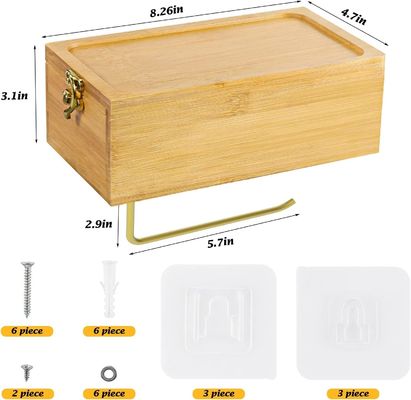 Schreibtisch- oder Sportpapierhalter aus Bambus, Wandmontiert, Toilettenpapierhalter mit Schachtel für nasses Gewebe