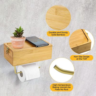 Schreibtisch- oder Sportpapierhalter aus Bambus, Wandmontiert, Toilettenpapierhalter mit Schachtel für nasses Gewebe