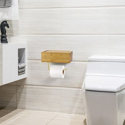 Schreibtisch- oder Sportpapierhalter aus Bambus, Wandmontiert, Toilettenpapierhalter mit Schachtel für nasses Gewebe