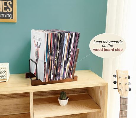 Holz-Plattenhalter-Stand-Alben-Speicher-Stand-Platten-Display-Rack für Heimdekoration Regal