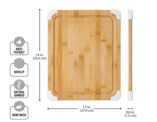 11x14 Zoll Bambus-Schnittbrett mit Saft-Groove und weißem Eckschutz lackiert