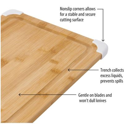 11x14 Zoll Bambus-Schnittbrett mit Saft-Groove und weißem Eckschutz lackiert