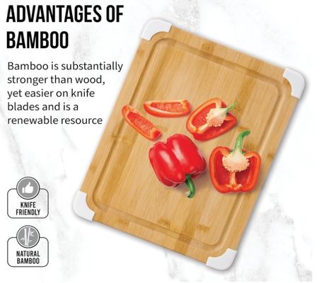 11x14 Zoll Bambus-Schnittbrett mit Saft-Groove und weißem Eckschutz lackiert