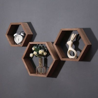 Geometrische Sechseckform Holz Wandregale für modernen einfachen Stil Büro-Organisator