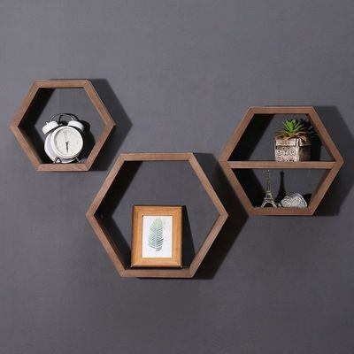 Geometrische Sechseckform Holz Wandregale für modernen einfachen Stil Büro-Organisator