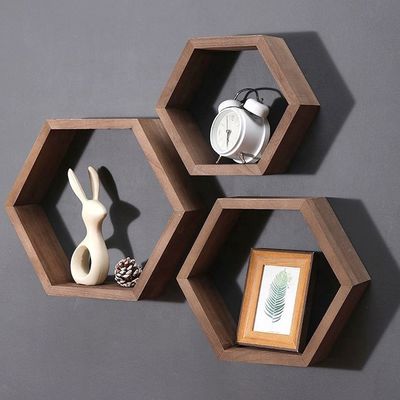 Geometrische Sechseckform Holz Wandregale für modernen einfachen Stil Büro-Organisator
