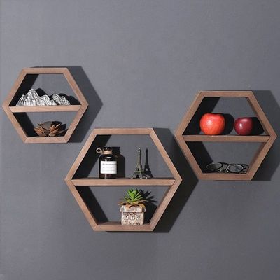 Geometrische Sechseckform Holz Wandregale für modernen einfachen Stil Büro-Organisator