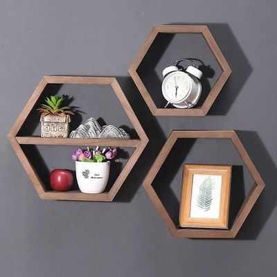 Geometrische Sechseckform Holz Wandregale für modernen einfachen Stil Büro-Organisator