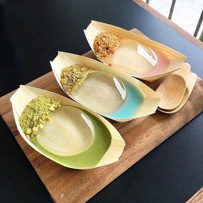 Benutzerdefiniertes Logo Akzeptable Birke Bambus Bootsform Segelholz Sushi Tray