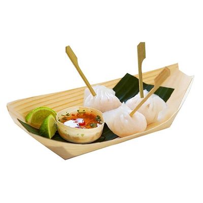Benutzerdefiniertes Logo Akzeptable Birke Bambus Bootsform Segelholz Sushi Tray