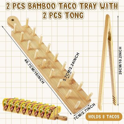 Set von 2 Holz-Taco-Halter mit Handgriff und Tong verbrannt Druck kundenspezifische Farbe
