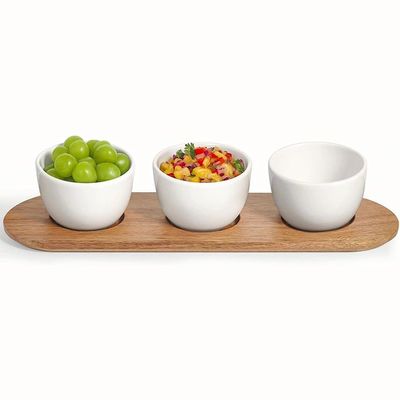 Acacia Holzschachtel Chip und Dip Serving Set mit Holz einfache Farbe oder Ihre Farbe