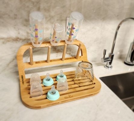 Klassifizierung Reisefreundliches Bambus Babyflasche Trocknungsregal mit Bürste und Trockner