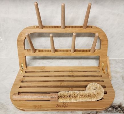 Klassifizierung Reisefreundliches Bambus Babyflasche Trocknungsregal mit Bürste und Trockner