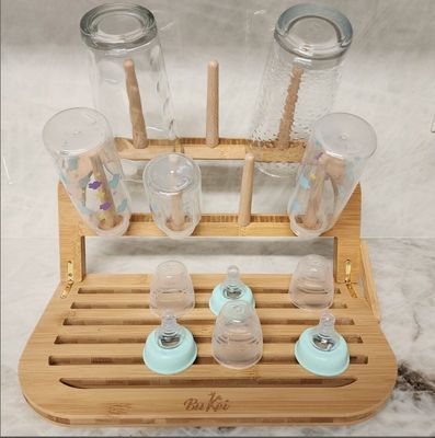 Klassifizierung Reisefreundliches Bambus Babyflasche Trocknungsregal mit Bürste und Trockner