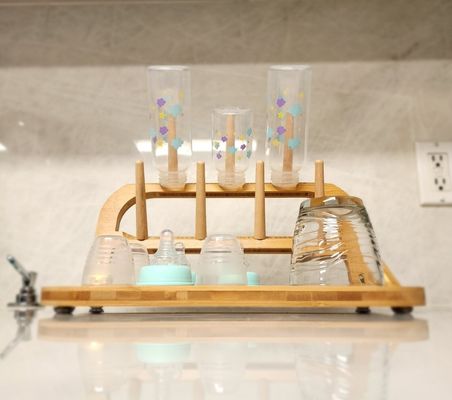 Klassifizierung Reisefreundliches Bambus Babyflasche Trocknungsregal mit Bürste und Trockner