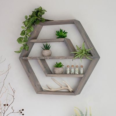 Hexagonaler Massivholz-Floating Shelf Modernes Design für Schlafzimmer Wohnzimmer und Küche