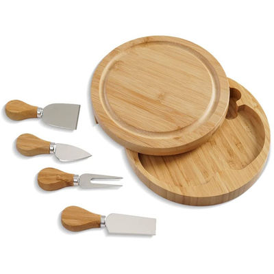 Bambuskäsebrett mit benutzerdefiniertem Logo und 4 Schneidmesser aus Edelstahl