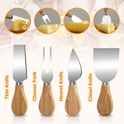 Bambuskäsebrett mit benutzerdefiniertem Logo und 4 Schneidmesser aus Edelstahl