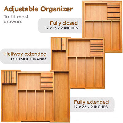 Bambus Küchengerät Silbergegenstände Geschirrhalter und Besteckschachtel Schublade Organisator für Flatware Größe anpassen