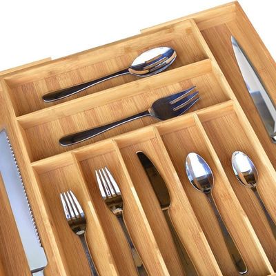 Bambus Küchengerät Silbergegenstände Geschirrhalter und Besteckschachtel Schublade Organisator für Flatware Größe anpassen