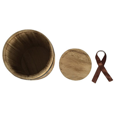 Holzkaffeefass in einfacher Farbe zum Großverkauf D15 x H18.8cm Verbranntes Druckdesign