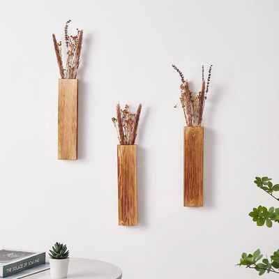Zimmerpflanzen Trocknete Blumen und Falschgrünpflanzen Holz Taschenwände Vasen 3 Pack