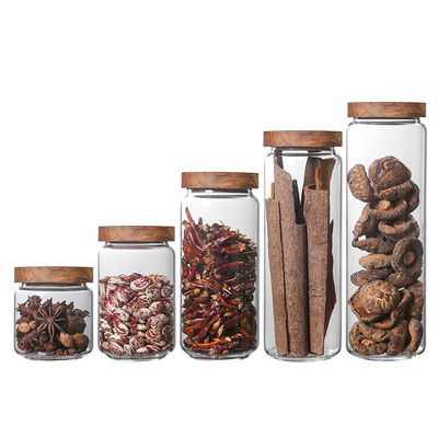 Glasbehälter mit Acacia-Abdeckung für Lebensmittellagerlösungen