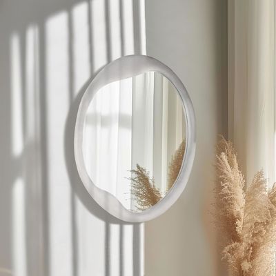 Gemalte Flannel gewickelte Holzrahmen Spiegel einzigartige unregelmäßige Wanddekoration für Zuhause