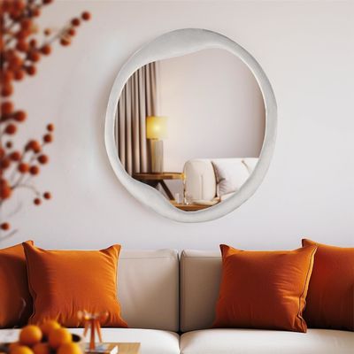 Gemalte Flannel gewickelte Holzrahmen Spiegel einzigartige unregelmäßige Wanddekoration für Zuhause