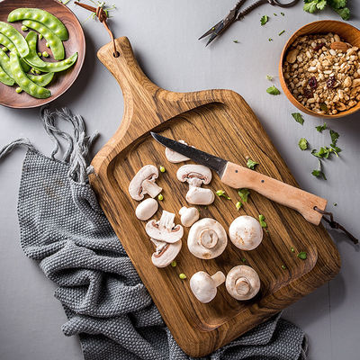 Mini-Akazien-Schnittbrett mit Kreis-Food-Holzdesign und Messerhalter