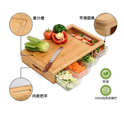 Profi-Küche Akazien-Bamboo- und Olivenholz-Schnittbrett-Set mit Behältern