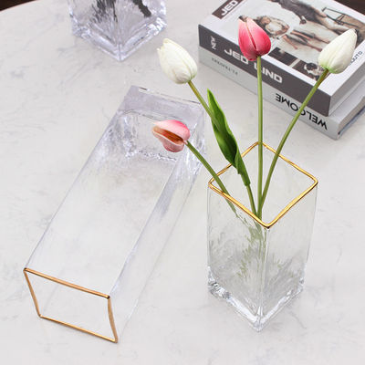 All-Season Modern Square Handgefertigte klare Glasvase mit handgeblasener Technik