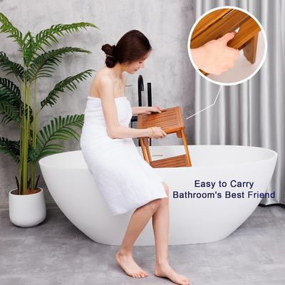 Holz-Badezimmer-Spa-Badehocker mit Griff und Regal aus natürlichem Teakholz