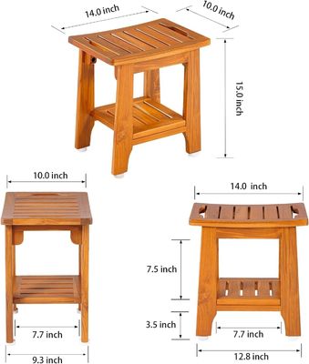 Holz-Badezimmer-Spa-Badehocker mit Griff und Regal aus natürlichem Teakholz