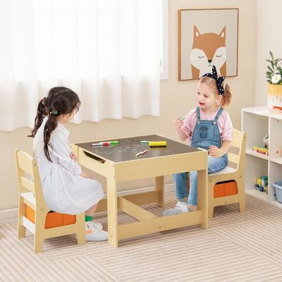 Kinder Holz-Aktivitätstisch und 2 Stühle Kinder Lernspielzeug-Set mit Lagerschub