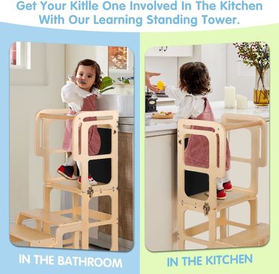 Montessori-Faltbares Lernen Holzturm Verstellbarer Küchen-Stufenhocker für Kleinkinder