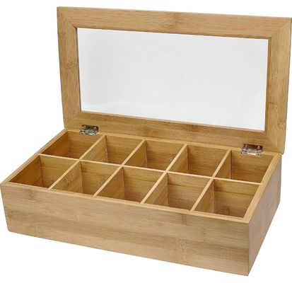 Klares Deckel Holztee-Box maßgeschneiderte Gestaltung 14,5 x 3,5 x 7,9 Zoll Druck Laser-Gravur