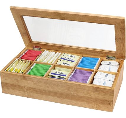 Klares Deckel Holztee-Box maßgeschneiderte Gestaltung 14,5 x 3,5 x 7,9 Zoll Druck Laser-Gravur
