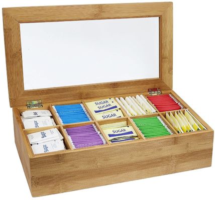 Klares Deckel Holztee-Box maßgeschneiderte Gestaltung 14,5 x 3,5 x 7,9 Zoll Druck Laser-Gravur