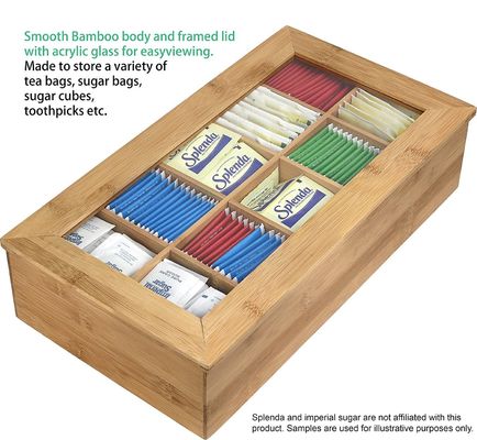 Klares Deckel Holztee-Box maßgeschneiderte Gestaltung 14,5 x 3,5 x 7,9 Zoll Druck Laser-Gravur