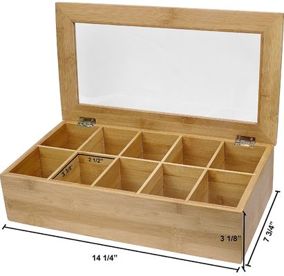 Klares Deckel Holztee-Box maßgeschneiderte Gestaltung 14,5 x 3,5 x 7,9 Zoll Druck Laser-Gravur