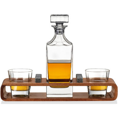 Custom Whisky Decanter Set mit Holzstand und Kühlsteinen für Partyfeiern