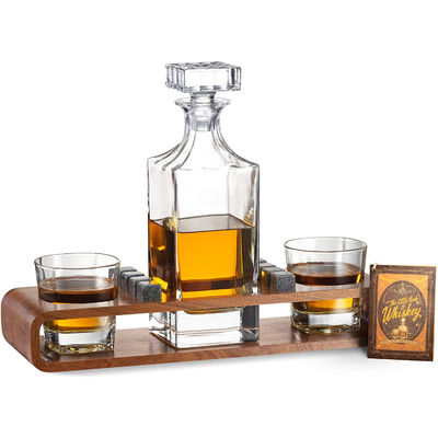 Custom Whisky Decanter Set mit Holzstand und Kühlsteinen für Partyfeiern