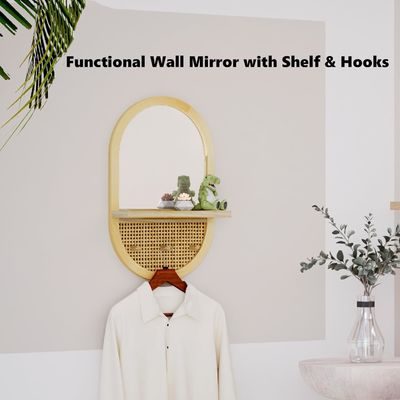 Bad Schlafzimmer Eingang Wohnzimmer Dekorationsspiegel Wandspiegel mit Regal und Mantelhaken Holzrahmen